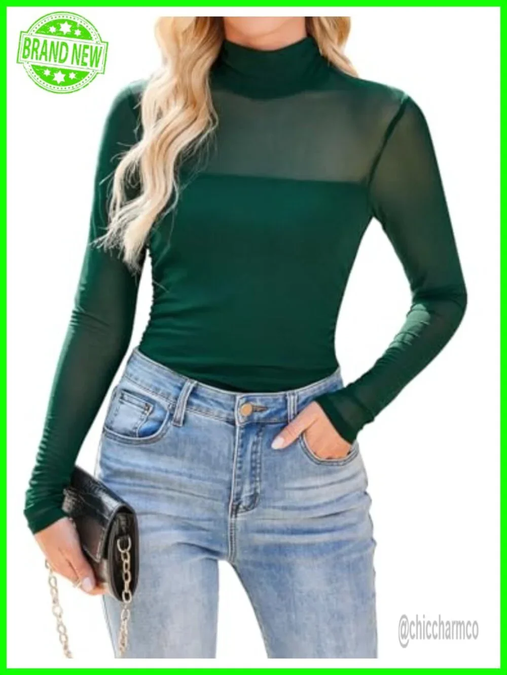 Mock Neck Long Sleeve Mesh Patchwork Slim Fit Tunic Tee